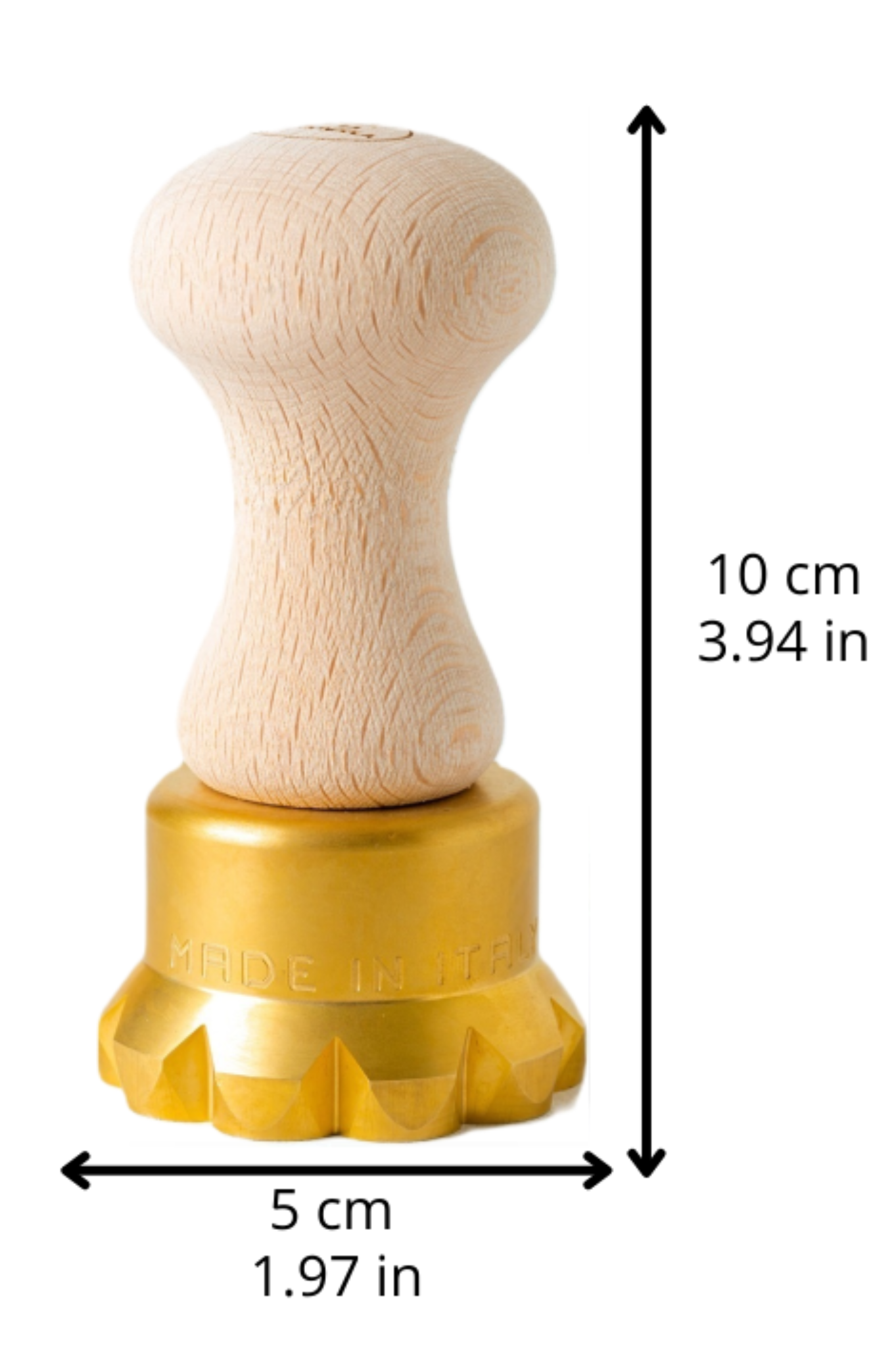 Professional Ravioli & Tortelli Round Flower Stamp in Brass and Natural wood.