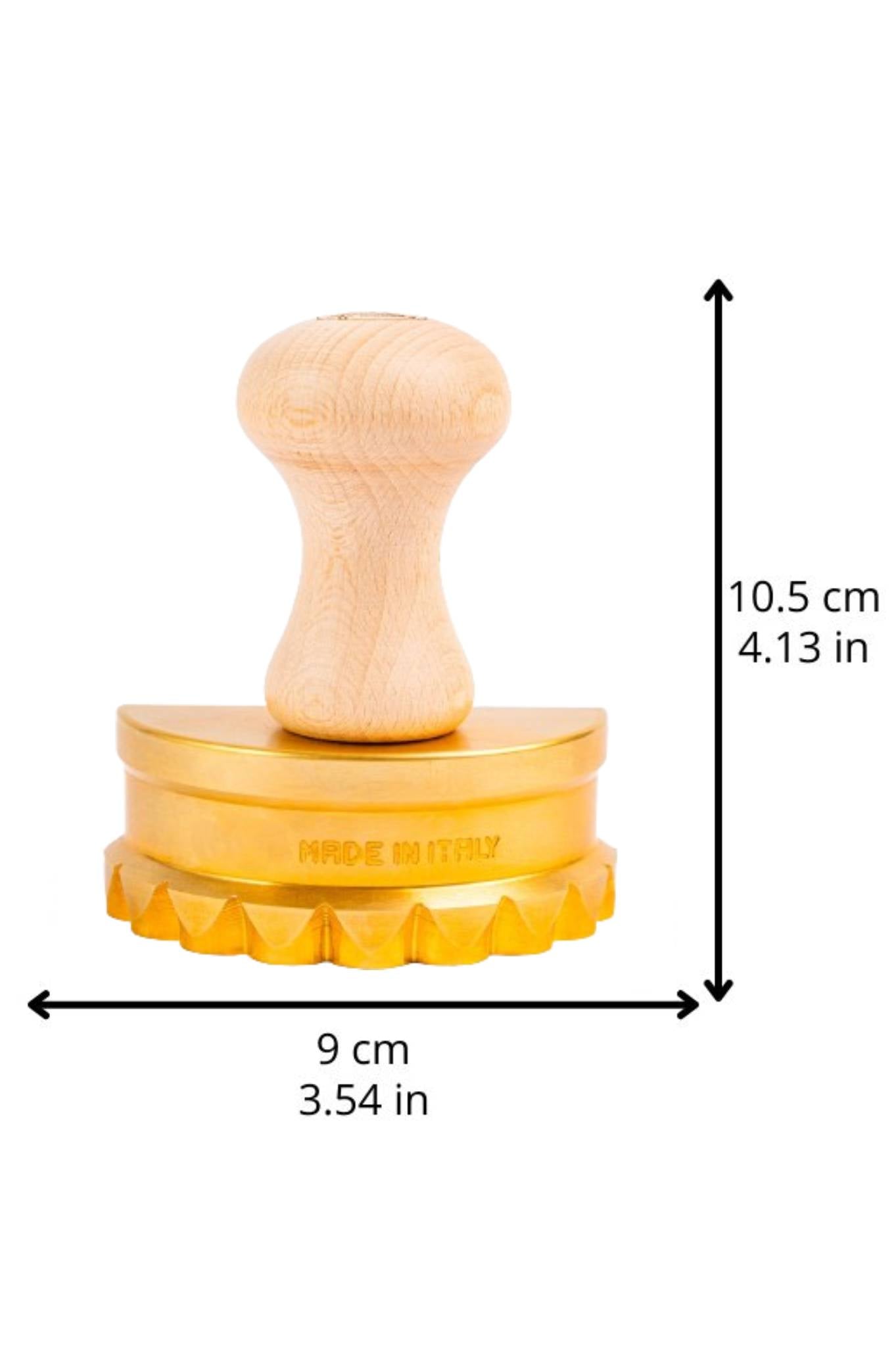 Paquete Profesional La Gondola: Sello Mezzaluna y Rueda Cortadora de Pasta Lisa en Latón y Madera Natural - NILLA