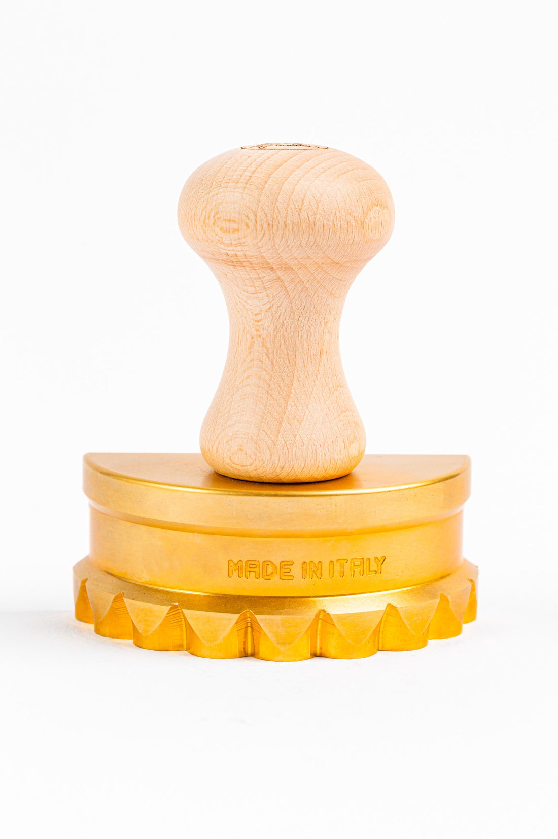 Professioneller Ravioli- und Pasta-MEZZALUNA-Stempel aus Messing und Naturholz - SARA
