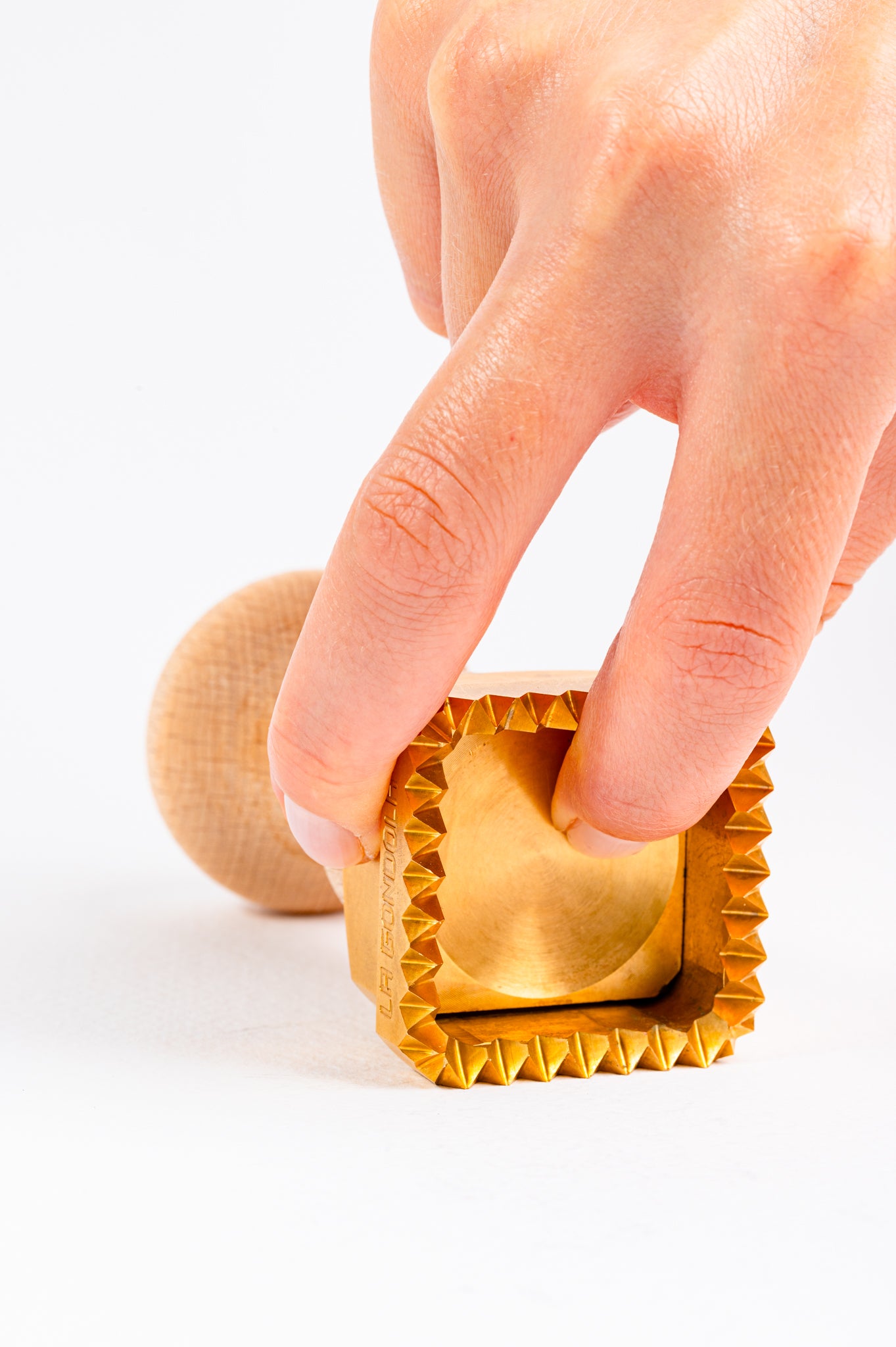 Professional Ravioli and Pasta SQUARE (45x45) Stamp in Brass and Natural Wood - MARIA