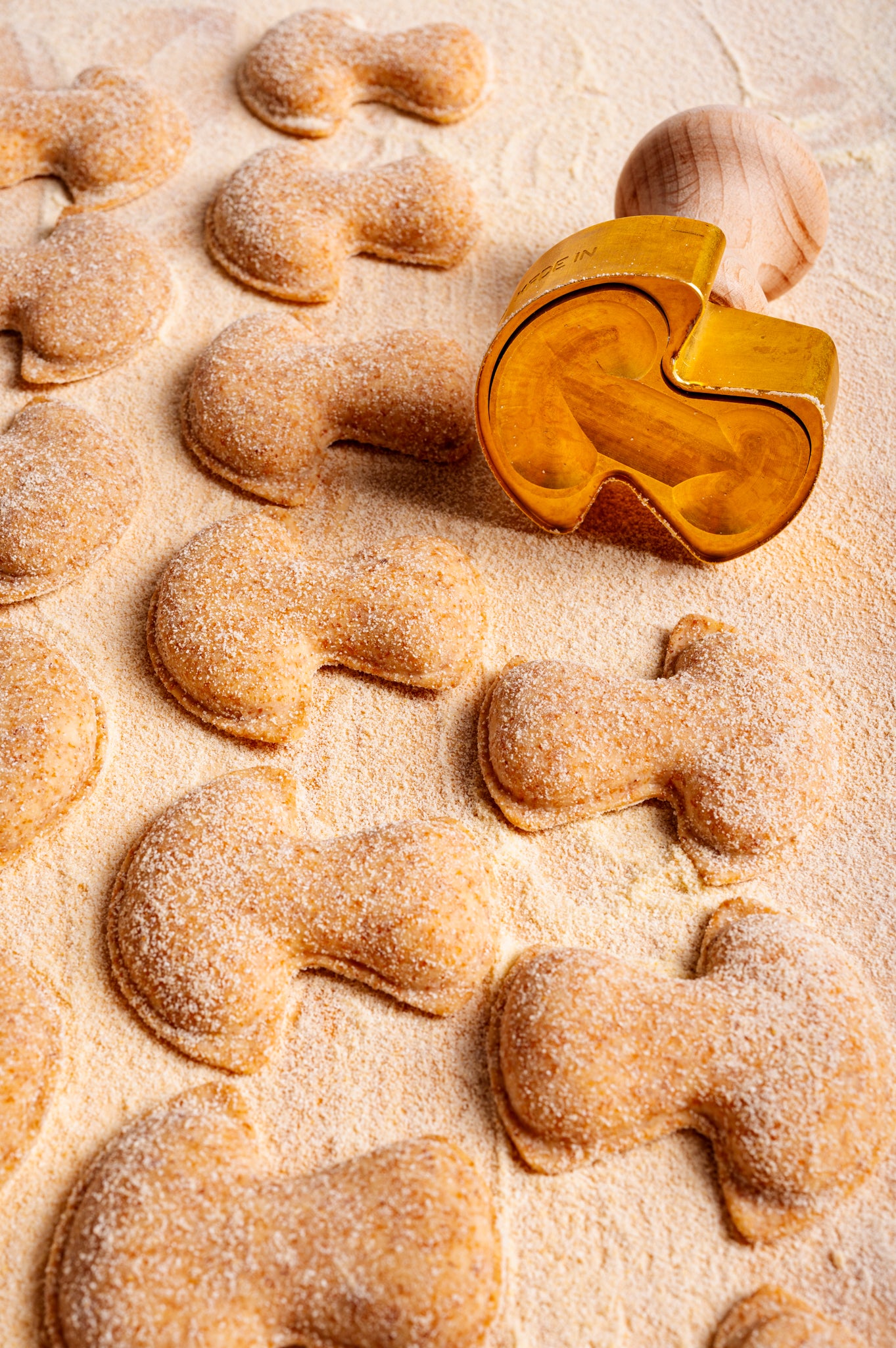 Professional Ravioli and Pasta MUSHROOM Stamp in Brass and Natural Wood - ELISA