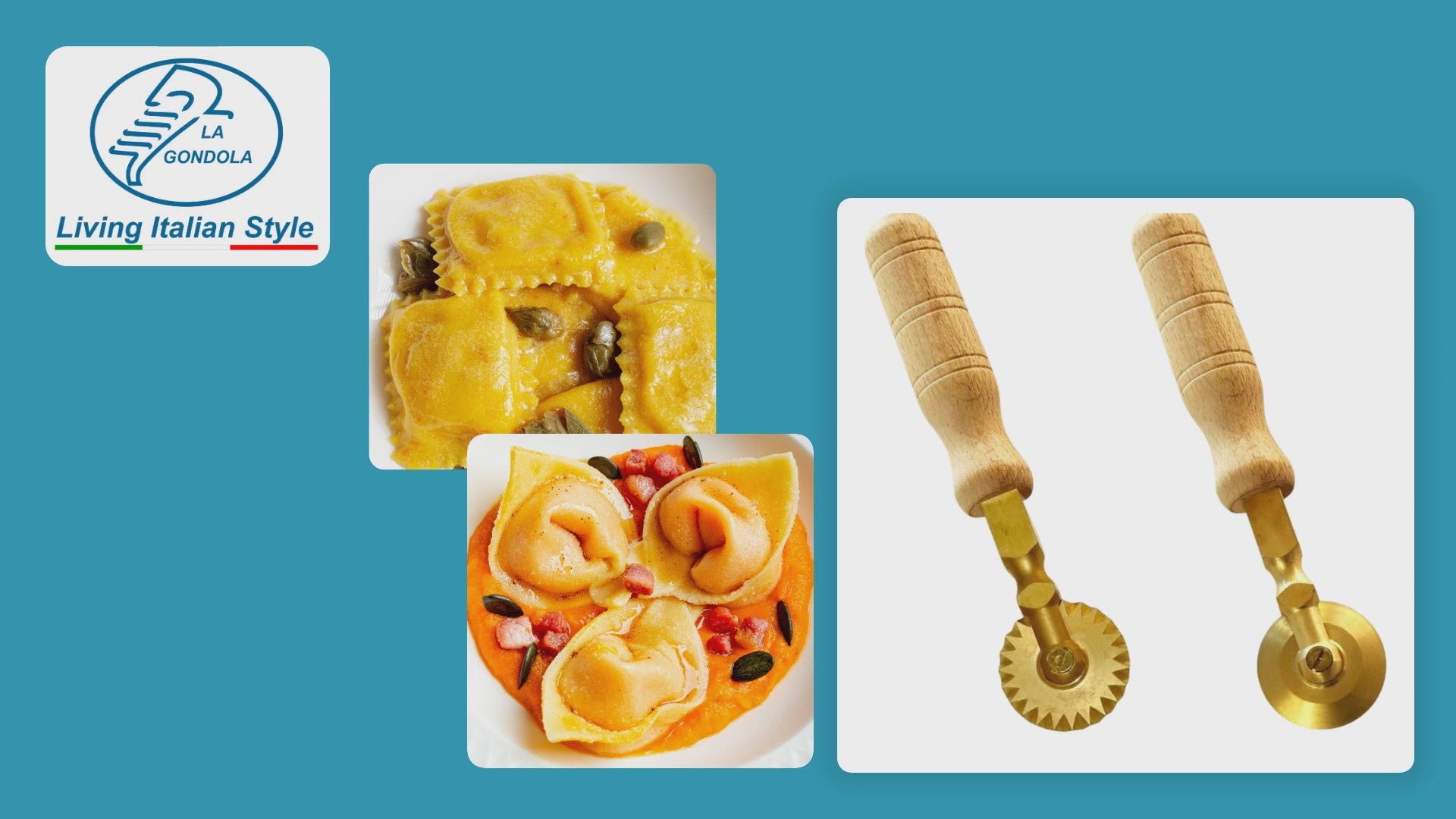 Professional Pasta Cutter Wheel, Ravioli Cutter, Timeless Natural Wood Handle and Durable Brass Head (Set of 1 Festooned Wheel and 1 Smooth Wheel) - VIOLA