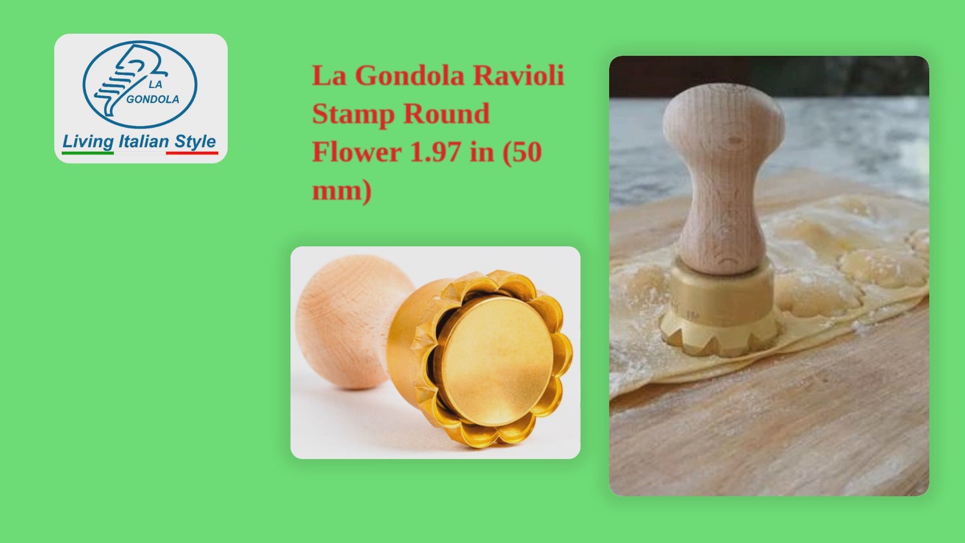 Professioneller Ravioli- und Pasta-BLUMENstempel (Durchmesser 50 mm) aus Messing und Naturholz - LARA