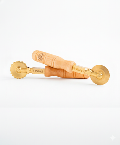 Professional Pasta Cutter Wheel, Ravioli Cutter, Timeless Natural Wood Handle and Durable Brass Head (Set of 1 Crimped Wheel and 1 Smooth Wheel) - RINO