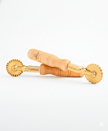 Professional Pasta Cutter Wheel, Ravioli Cutter, Timeless Natural Wood Handle and Durable Brass Head (Set of 1 Festooned Wheel and 1 Crimped Wheel) - PINO