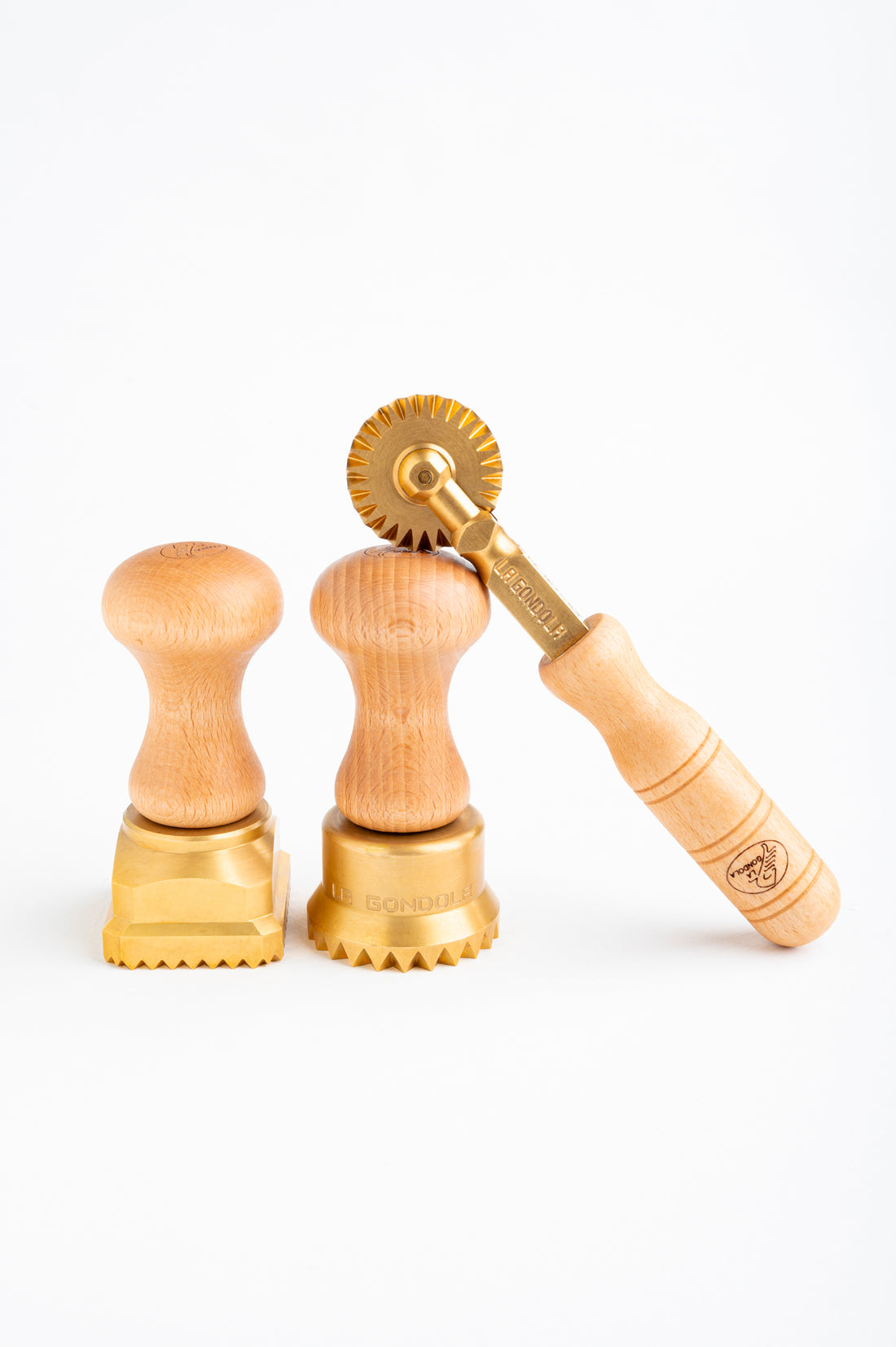 La Gondola Professional Bundle: Square Stamp, Fluted Round Stamp and Fluted Cutter in Brass and Natural Wood - TILDE