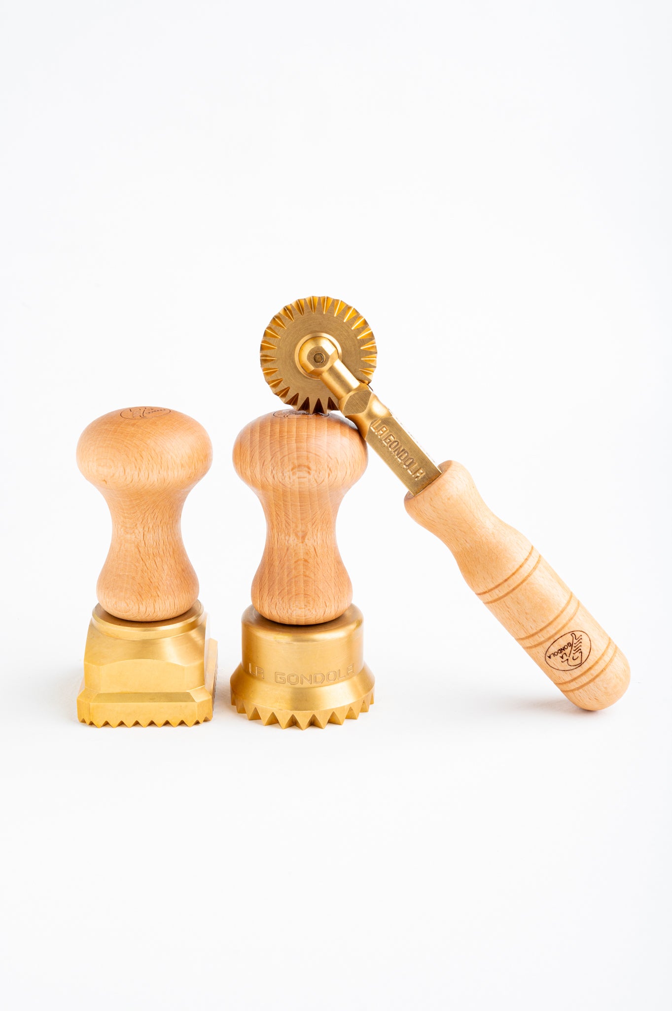 La Gondola Professional Bundle: Square Stamp, Fluted Round Stamp and Fluted Cutter in Brass and Natural Wood - TILDE
