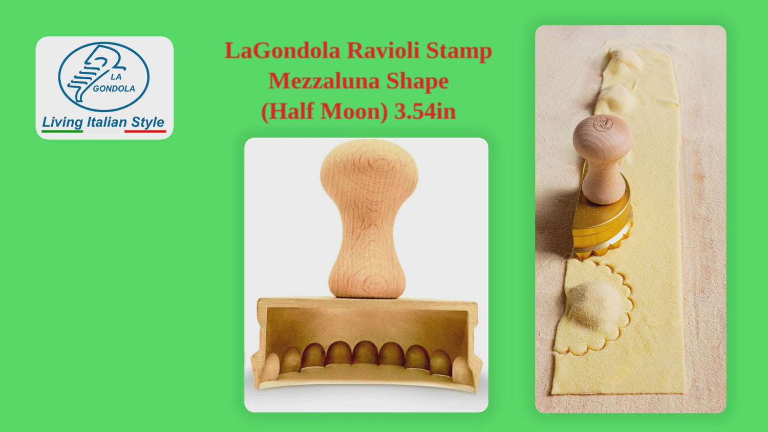 Professional Ravioli and Pasta MEZZALUNA Stamp in Brass and Natural Wood - SARA