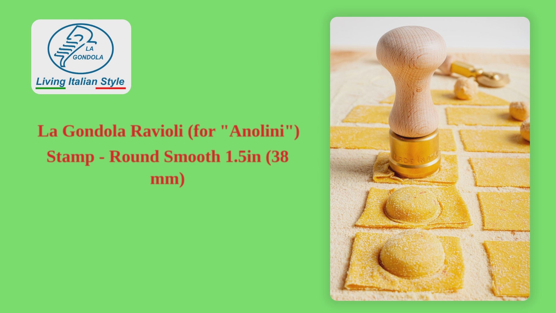 Professional Ravioli and Pasta ROUND Stamp (diam. 38mm) in Brass and Natural Wood - ANGELA