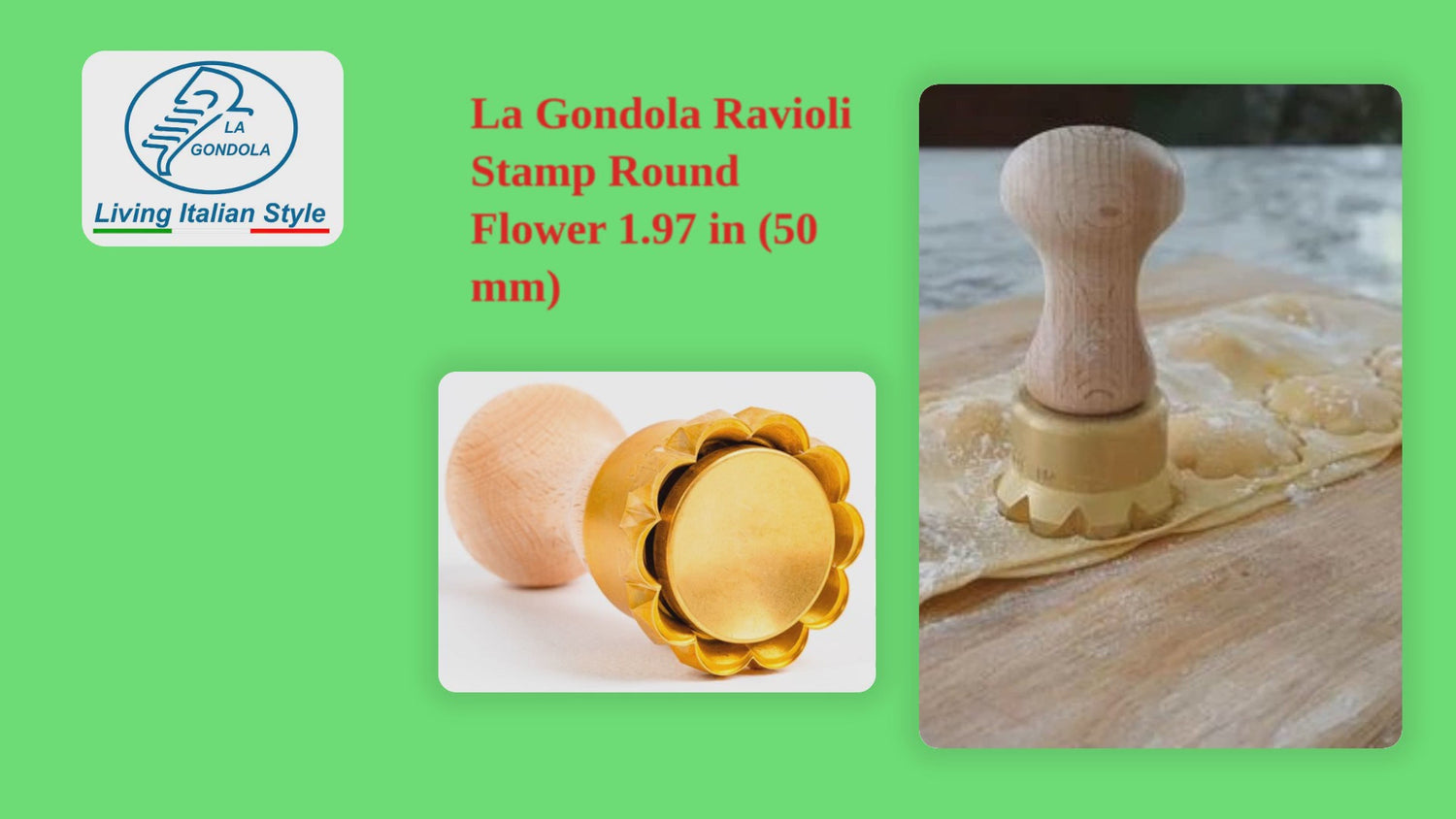 Professional Ravioli and Pasta FLOWER Stamp (diam. 50mm) in Brass and Natural Wood - LARA